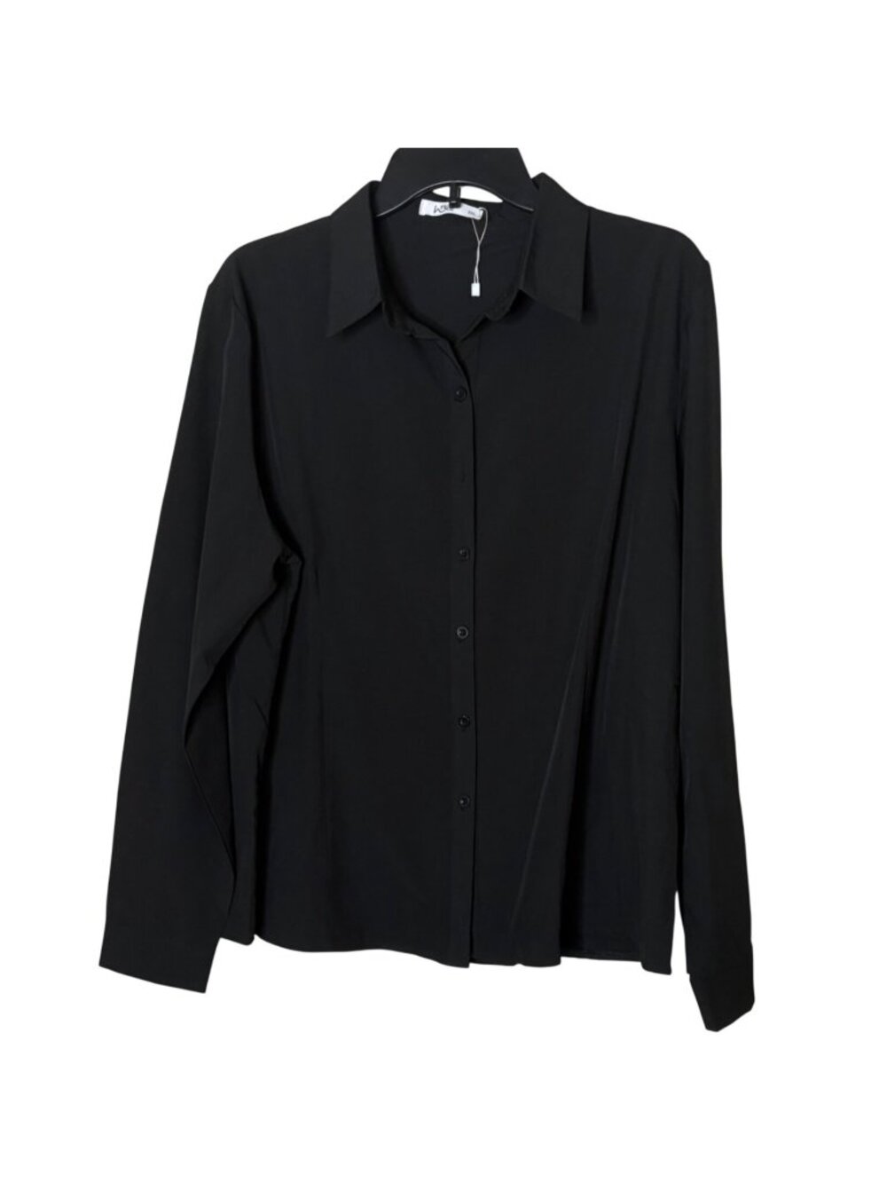 WBQ Women's XXL Black Button Front Blouse Long Sleeve Stretch Collared Shirt NWT
